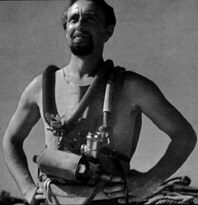 Hans Hass wearing a Dr�ger